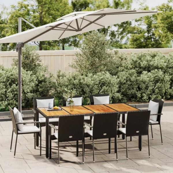 ARDEBO.de - 9-tlg. Garten-Essgruppe mit Kissen Schwarz Poly Rattan