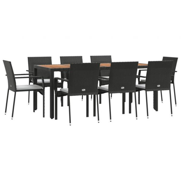 9-tlg. Garten-Essgruppe mit Kissen Schwarz Poly Rattan