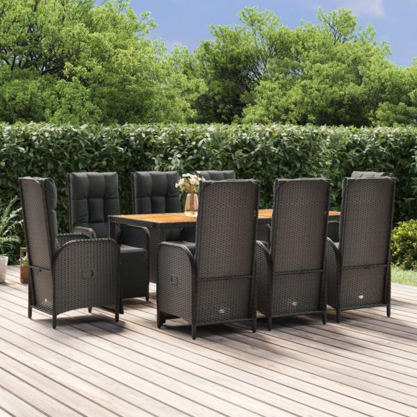 ARDEBO.de - 9-tlg. Garten-Essgruppe mit Kissen Schwarz Poly Rattan