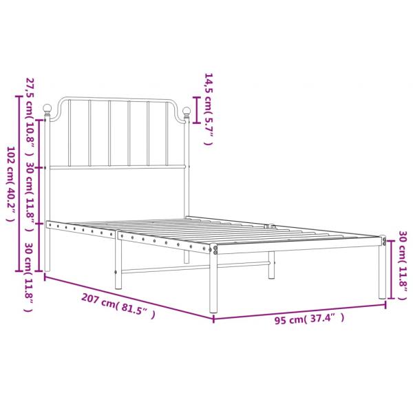 Bettgestell mit Kopfteil Metall Schwarz 90x200 cm