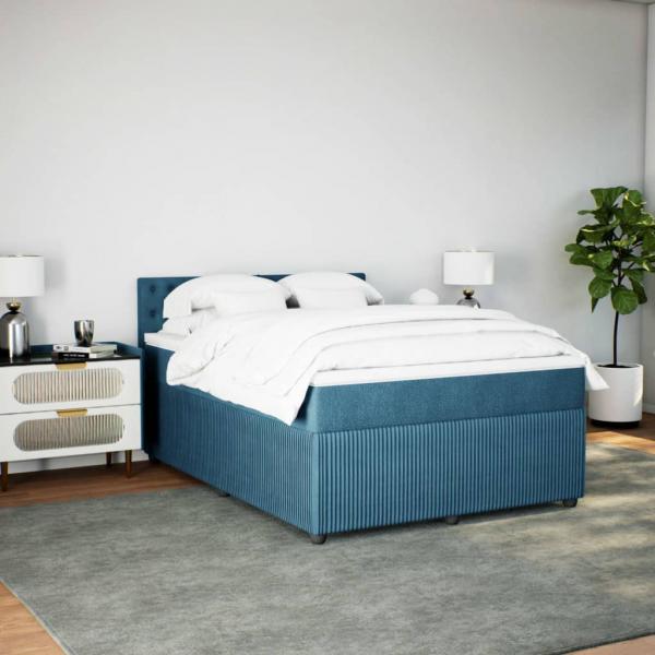 Boxspringbett mit Matratze Blau 160x200 cm Samt