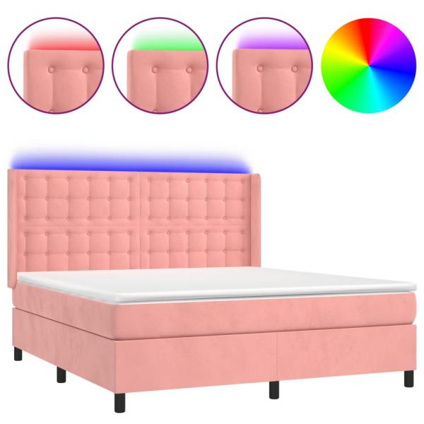 Boxspringbett mit Matratze & LED Rosa 160x200 cm Samt