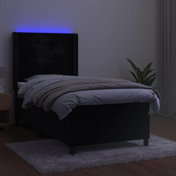 Boxspringbett mit Matratze & LED Schwarz 90x190 cm Samt