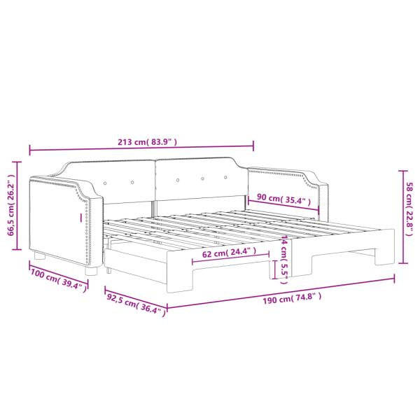 Tagesbett Ausziehbar Hellgrau 90x190 cm Stoff