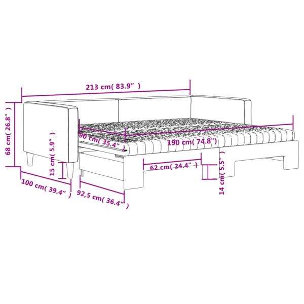 Tagesbett Ausziehbar mit Matratze Hellgrau 90x190 cm Stoff