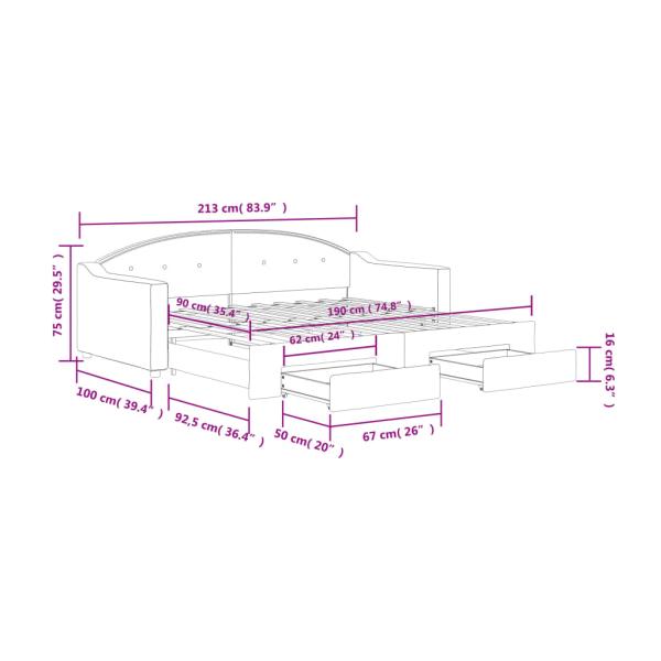 Tagesbett Ausziehbar mit Schubladen Schwarz 90x190 cm Stoff