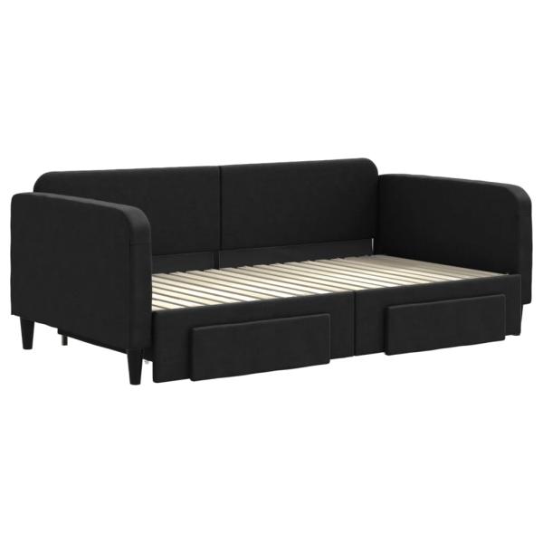 Tagesbett Ausziehbar mit Schubladen Schwarz 90x190 cm Stoff