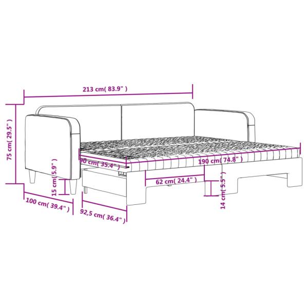 Tagesbett Ausziehbar mit Matratzen Schwarz 90x190 cm Stoff