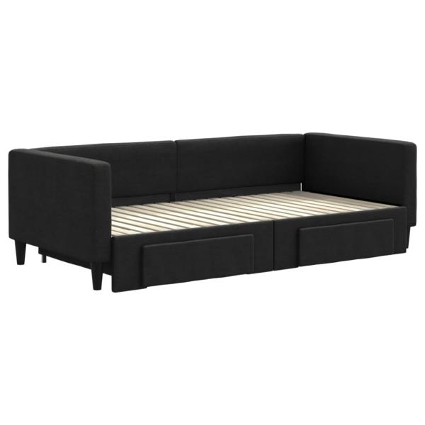 Tagesbett Ausziehbar mit Schubladen Schwarz 90x190 cm Stoff