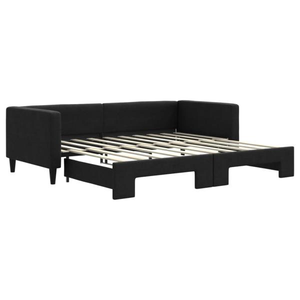 Tagesbett Ausziehbar Schwarz 90x190 cm Stoff