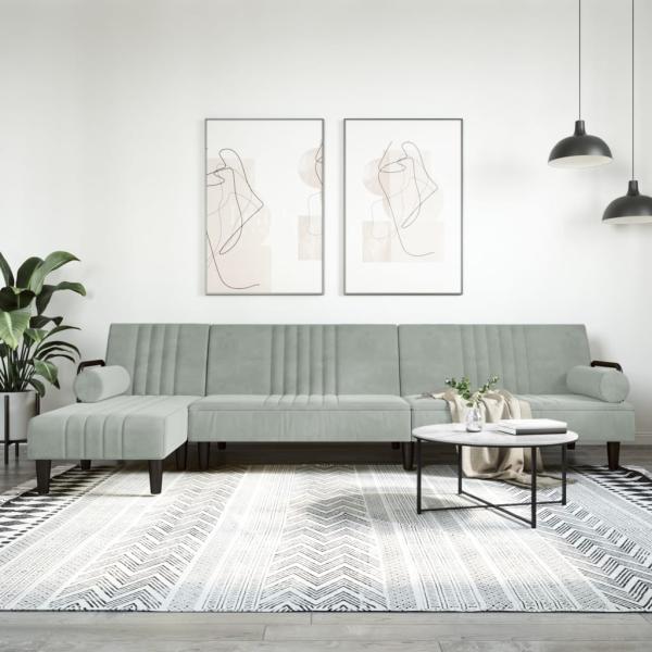 ARDEBO.de - Schlafsofa in L-Form Hellgrau 260x140x70 cm Samt