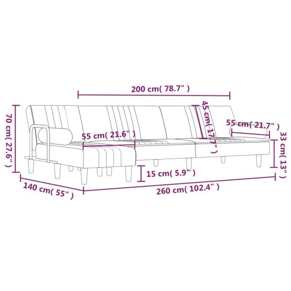 Schlafsofa in L-Form Hellgrau 260x140x70 cm Samt