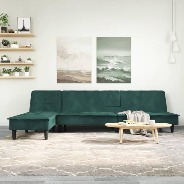 ARDEBO.de - Schlafsofa in L-Form Dunkelgrün 255x140x70 cm Samt