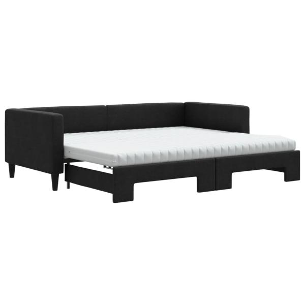 Tagesbett Ausziehbar mit Matratzen Schwarz 90x190 cm Stoff