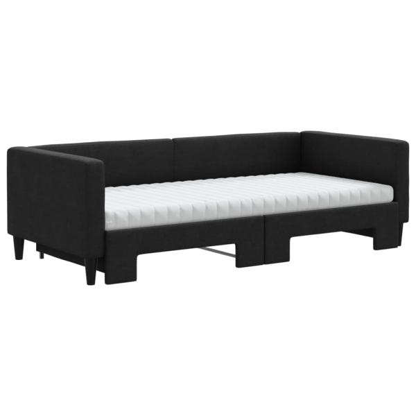 Tagesbett Ausziehbar mit Matratzen Schwarz 90x190 cm Stoff