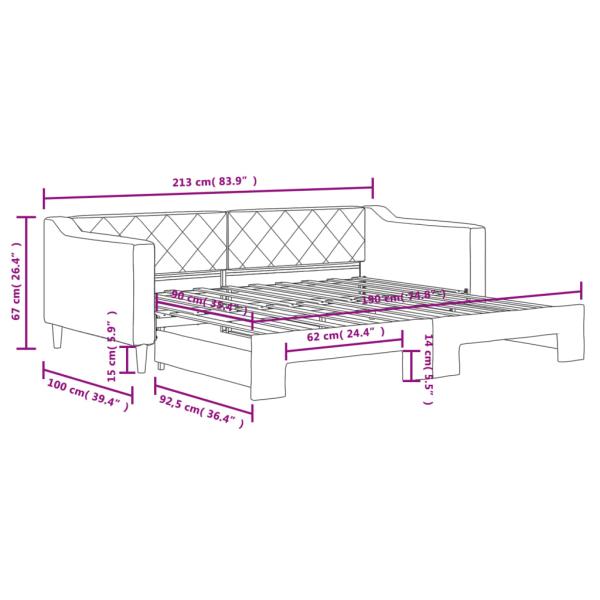 Tagesbett Ausziehbar Schwarz 90x190 cm Stoff