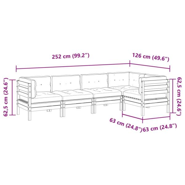 5-tlg. Garten-Sofagarnitur mit Kissen Massivholz Douglasie