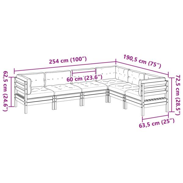 6-tlg. Garten-Sofagarnitur mit Kissen Massivholz Douglasie