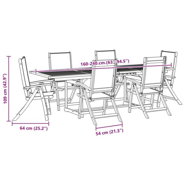 7-tlg. Garten-Essgruppe Massivholz Akazie und Textilene