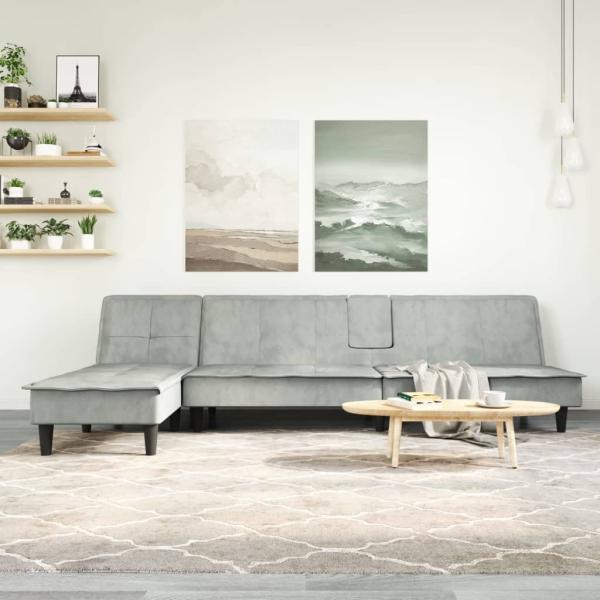 ARDEBO.de - Schlafsofa in L-Form Hellgrau 255x140x70 cm Samt