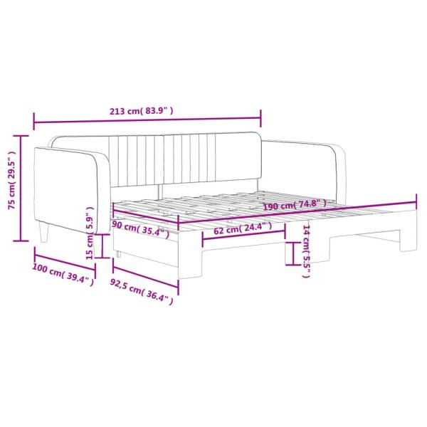 Tagesbett Ausziehbar Schwarz 90x190 cm Samt