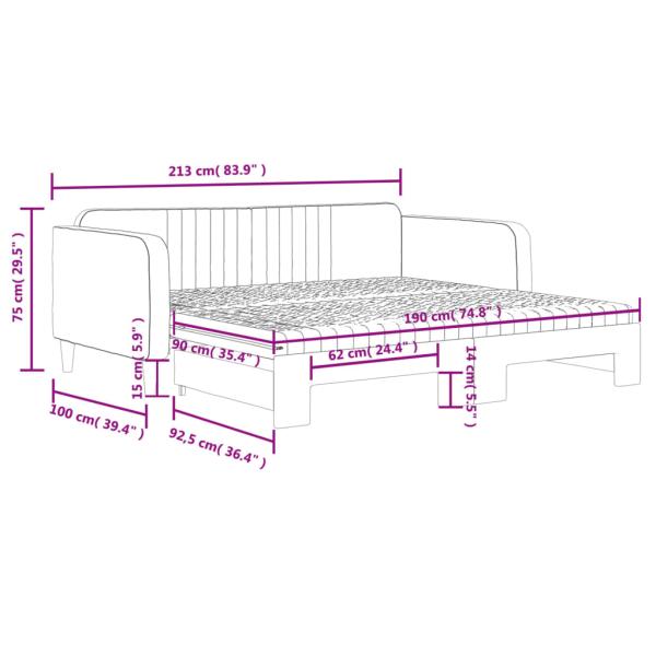 Tagesbett Ausziehbar mit Matratzen Hellgrau 90x190 cm Samt