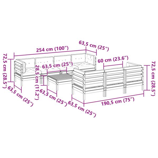 8-tlg. Garten-Sofagarnitur mit Kissen Massivholz Douglasie