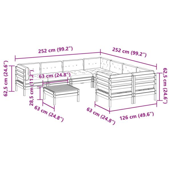 9-tlg. Garten-Sofagarnitur mit Kissen Massivholz Douglasie