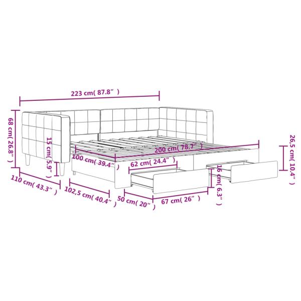 Tagesbett Ausziehbar mit Schubladen Gelb 100x200 cm Samt