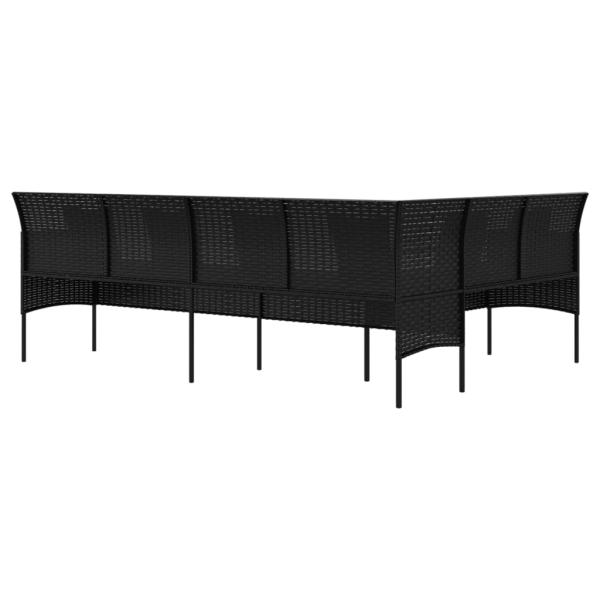 Gartensofa in L-Form mit Kissen Schwarz Poly Rattan