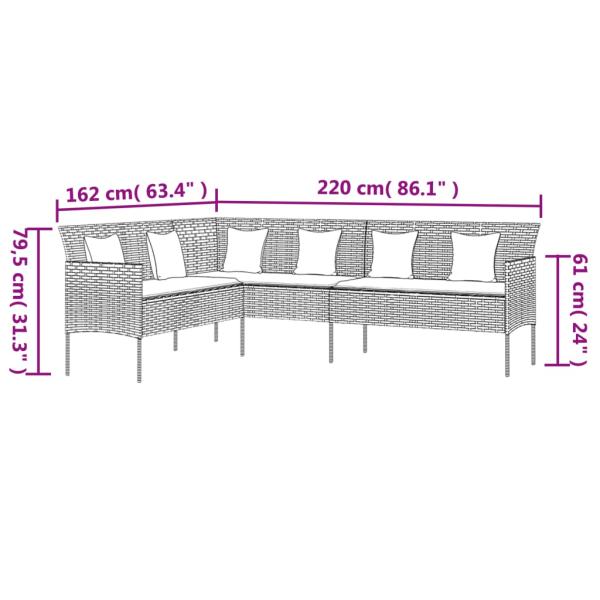 Gartensofa in L-Form mit Kissen Schwarz Poly Rattan