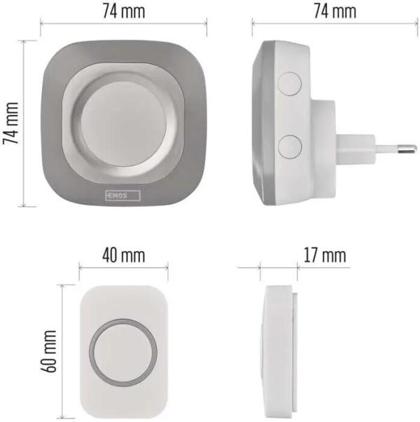 EMOS P5733S Türklingel, drahtlos, 74×74×74mm, silber (3402123000)