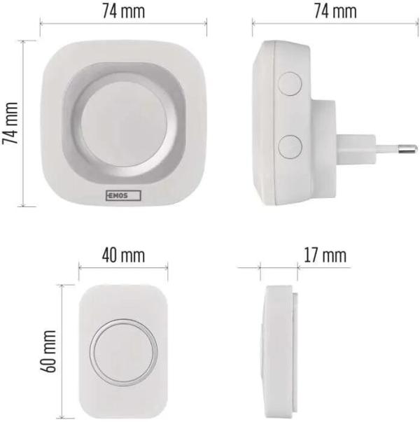 EMOS P5733W Türklingel, drahtlos, 74×74×74mm, weiß (3402122000)