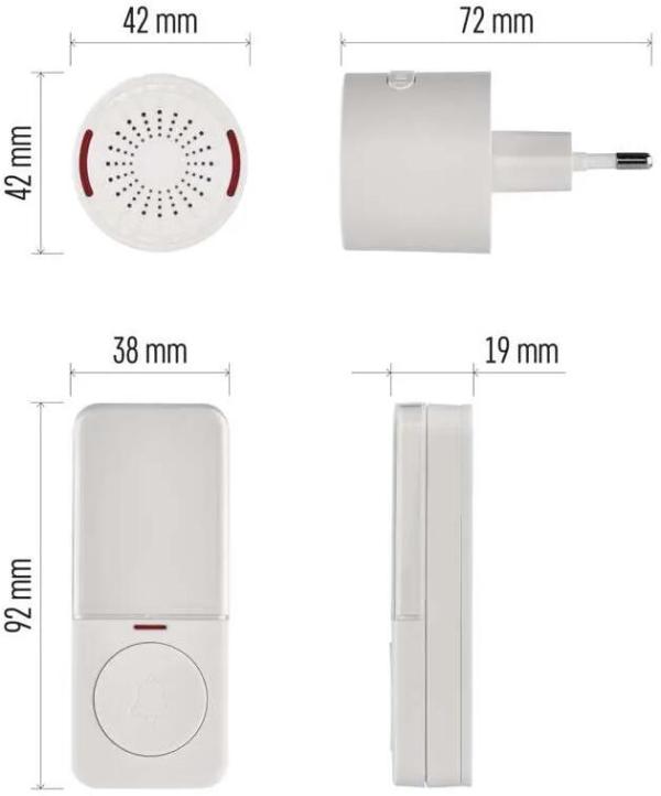 EMOS P5734 Türklingel, drahtlos, 72×42×42mm, IP56, 85 dB, weiß (3402125000)