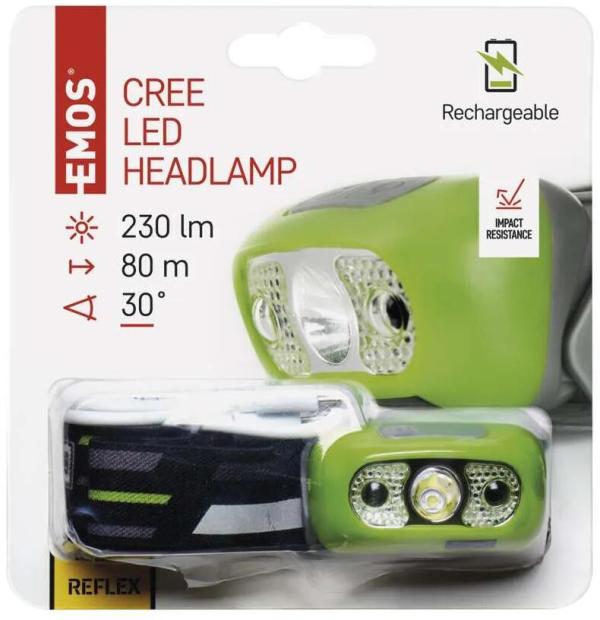 EMOS 1441250920 CREE LED aufladbare Stirnlampe P3534, 230lm, Li-Pol 1200mAh