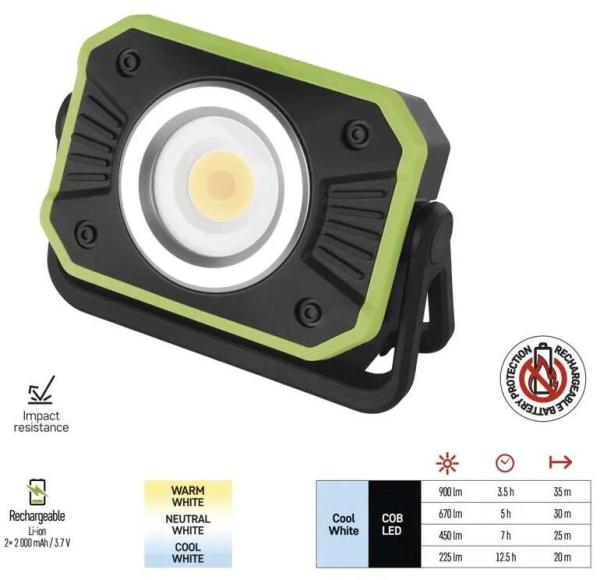 EMOS 1450000420 Aufladbarer COB LED-Strahler P4542, 900lm, 4400mAh