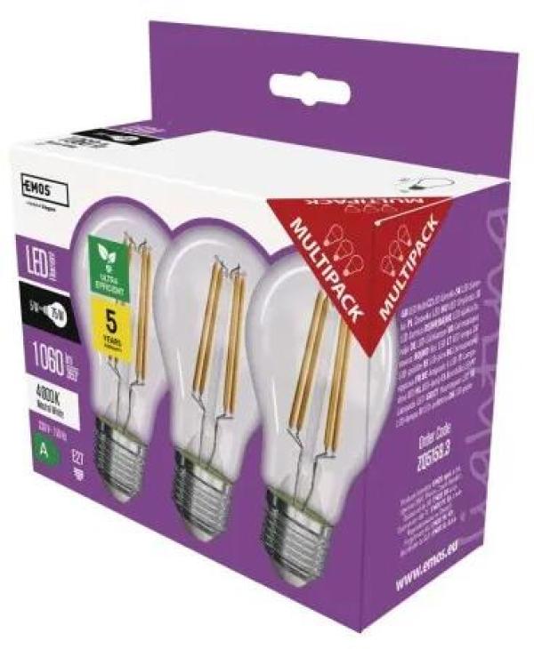 EMOS 1525283413 LED Lampe Filament A60 A CLASS, E27, 5W (75W), 1060lm, Neutralweiß