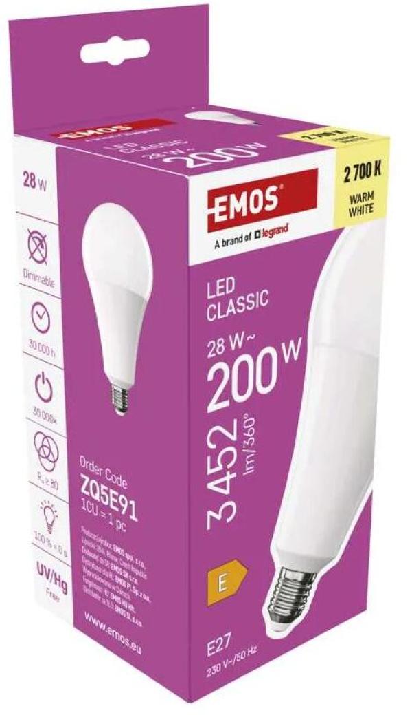 EMOS Classic ZQ5E91 LED Lampe A95, E27, 28W (200W), 3452lm, Warmweiß (1525743215)