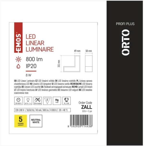 EMOS ORTO LCON ZALL LED-Langfeldleuchte, 8W, neutralweiß (1543081000)