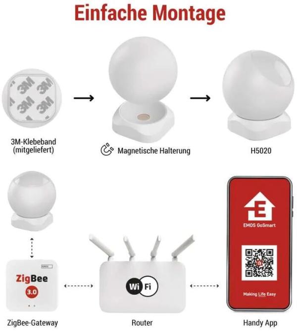 EMOS H5020 GoSmart PIR Bewegungssensor IP-2210Z, IP20, ZigBee, weiß (3069052010 )