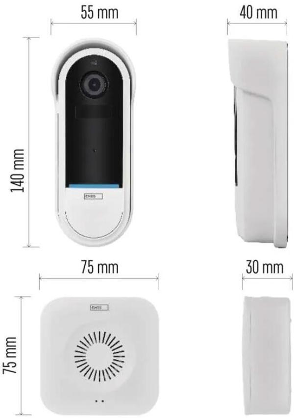 EMOS H4032 GoSmart drahtlose Video-Türklingel, IP-15S, WiFi, batteriebetrieben, weiß (3010040320 )