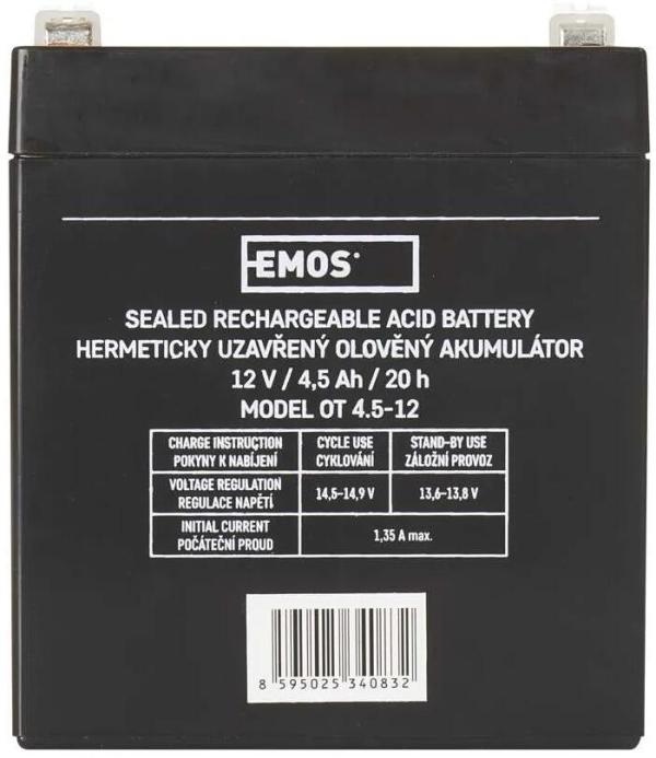 EMOS ACCU.SLA 12V 4,5AH FAST.4.7 MM Wartungsfreier Blei-Akku 12 V/4,5 Ah, faston 4,7 mm (B9653)