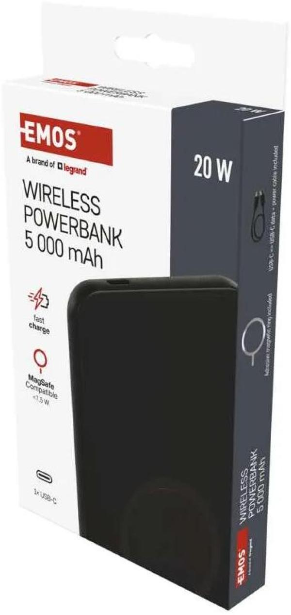 EMOS WI 521 Powerbank, 5000 mAh, 20W, Wireless, schwarz (1613054500)