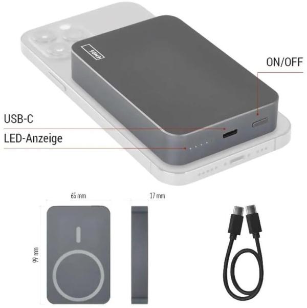 EMOS WI 1046 Powerbank, 10000 mAh, 20W, Wireless, grau (1613055101)