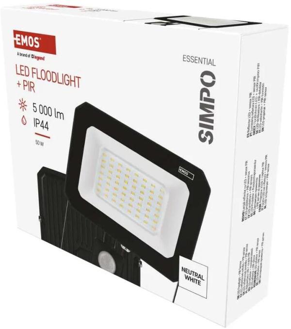 EMOS SIMPO ZS2343 LED-Reflektor mit Bewegungssensor, schwarz, 50W, 5000lm, neutralweiß (1531234300)