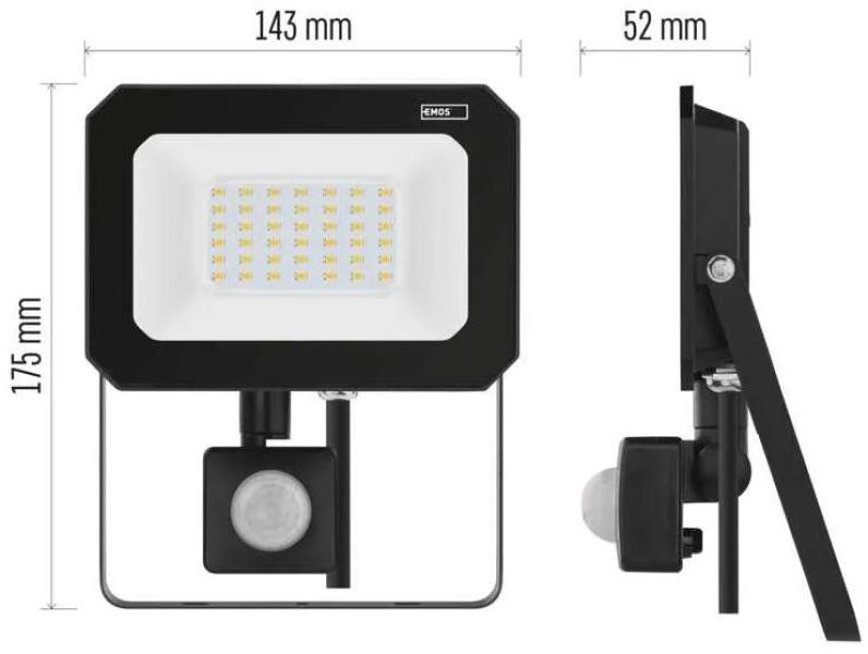 EMOS SIMPO ZS2333 LED-Reflektor mit Bewegungssensor, schwarz, 30W, 3000lm, neutralweiß (1531233300)