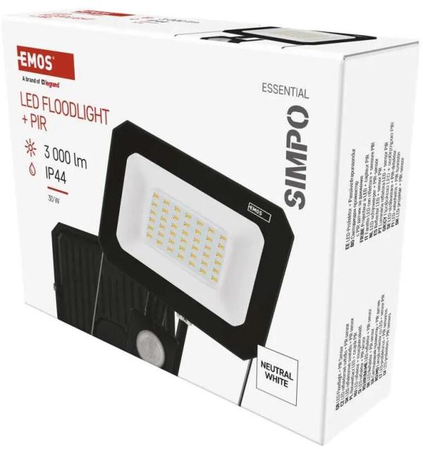 EMOS SIMPO ZS2333 LED-Reflektor mit Bewegungssensor, schwarz, 30W, 3000lm, neutralweiß (1531233300)