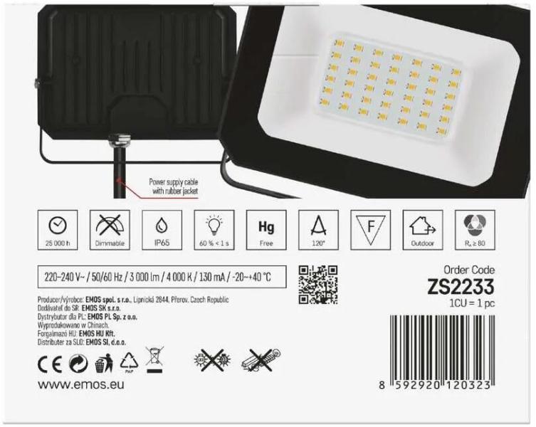 EMOS SIMPO ZS2233 LED-Reflektor, schwarz, 30W, 3000lm, neutralweiß (1531223300)