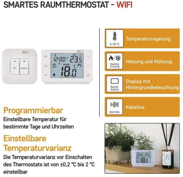 EMOS P56211 GoSmart Raumthermostat mit WiFi, programmierbar, kabellos, weiß (2101900001)