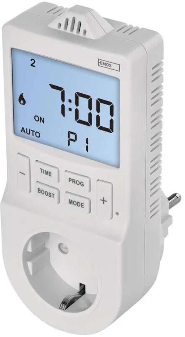 ARDEBO.de EMOS P5660SH 2in1 Steckdosenthermostat mit digitaler Zeitschaltuhr, Schuko, weiß (2106000200)